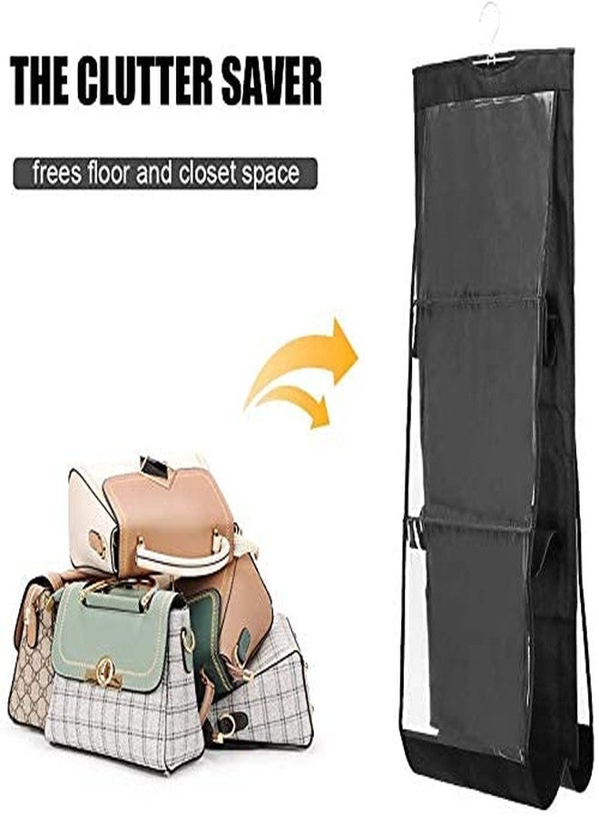 EVERMALL 6 Pocket Foldable Hanging Handbag Organizer Dust-Proof Storage Bag Organizer Closet Tidy Closet Organizer Wardrobe Rack Hanger Holder for Women Large Clear Storage Handbag Purse Pouch_Black - Image 4